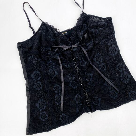 Guess Jeans Y2K Black Lace Lace up Cami - Picture 1 of 4